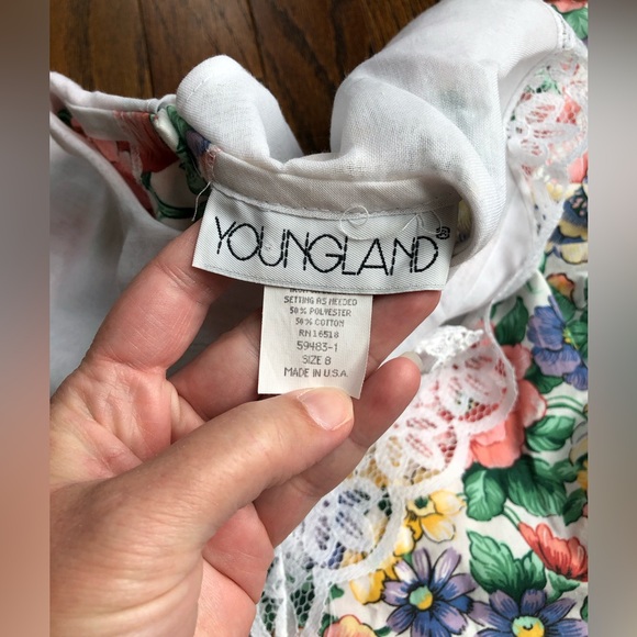 Youngland Vintage Girls 8 A-Line Floral Short-Sleeve Midi Dress w/Bow & Collar - Picture 5 of 12